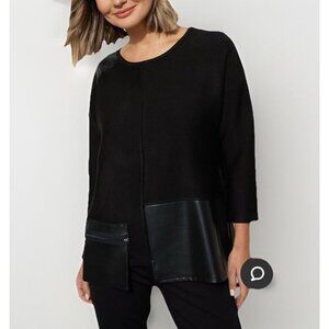 Joseph Ribkoff Faux Leather Patch Top Womens Size 10 Embellished Accents Black